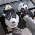 Winter Sippers Men Fluffy Dog Husky Home Shoes Large Size