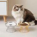Raised Cat Dish Ceramic Shallow Cat Bowl with Gold Stand Pet Food Plate
