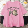 Korean Version Retro Minimalist Cat Printed Summer T-shirt