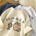Korean Version Retro Minimalist Cat Printed Summer T-shirt