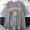 Korean Version Retro Minimalist Cat Printed Summer T-shirt