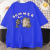 Korean Version Retro Minimalist Cat Printed Summer T-shirt