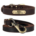 Personalized Dog Collar Leash Set Durable Genuine Leather Dog