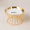 Raised Cat Dish Ceramic Shallow Cat Bowl with Gold Stand Pet Food Plate