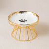 Raised Cat Dish Ceramic Shallow Cat Bowl with Gold Stand Pet Food Plate